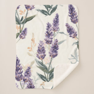 Manta Sherpa Ramilletes de lavanda Botánico acuarela Floral púr