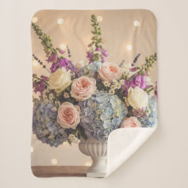 Manta Sherpa Ramo de Hortensias y Rosas Románticas