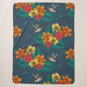 Manta Sherpa Ramos tropicales y colibríes