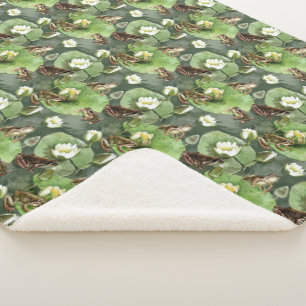 Manta Sherpa Ranas de lirios de agua verde y blanca