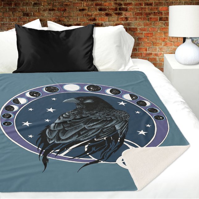 Manta Sherpa Raven Moon Phases Stars Blue (Subido por el creador)