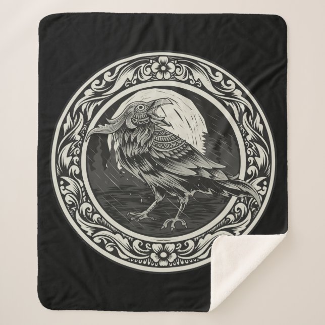 Manta Sherpa Raven Norse Black Bird Medallion Logo Art (Anverso)