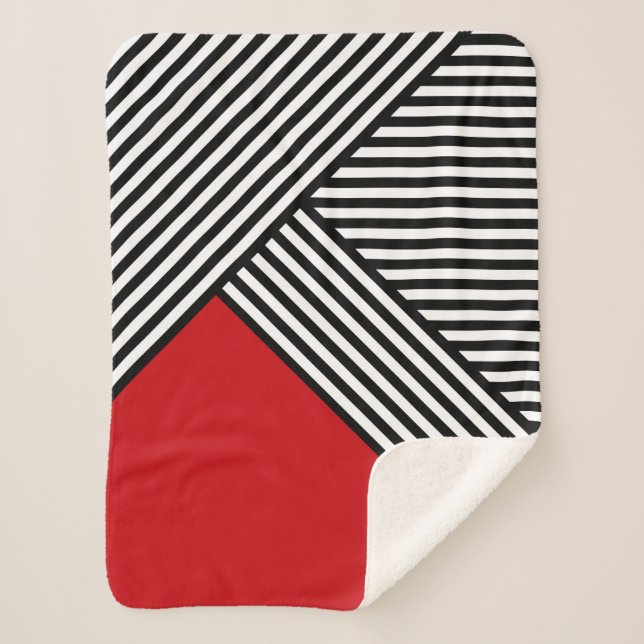 Manta Sherpa Rayas blancas y negras con triángulo rojo (Anverso)
