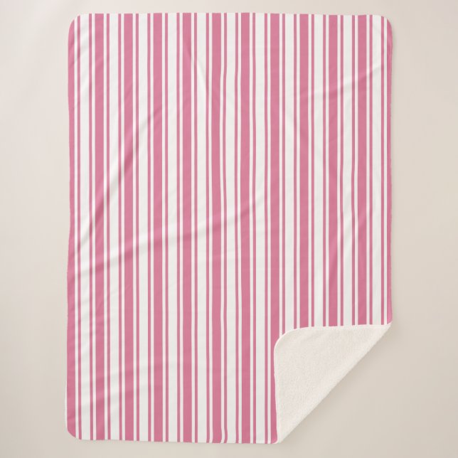 Manta Sherpa Rayas de caramelo rosa y blanco (Anverso)
