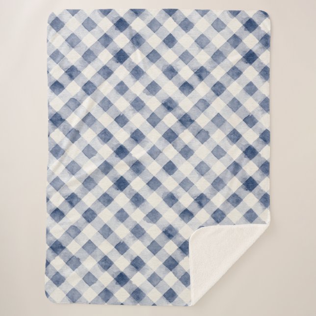 Manta Sherpa Rayas de Cuadro Azul Blanco   (Anverso)