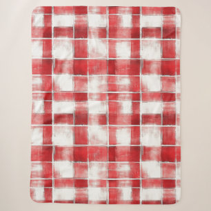 Manta Sherpa Rayas de Cuadro Escocés Rojo Blanco