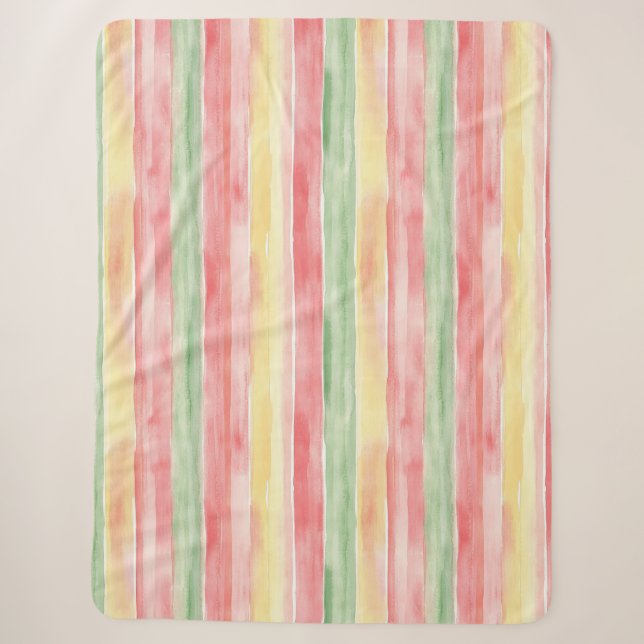 Manta Sherpa Rayas de menta rosa amarillo Aloha (Anverso)