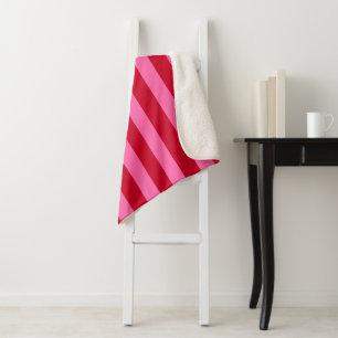 Manta Sherpa Rayas de menta rosa y rojo