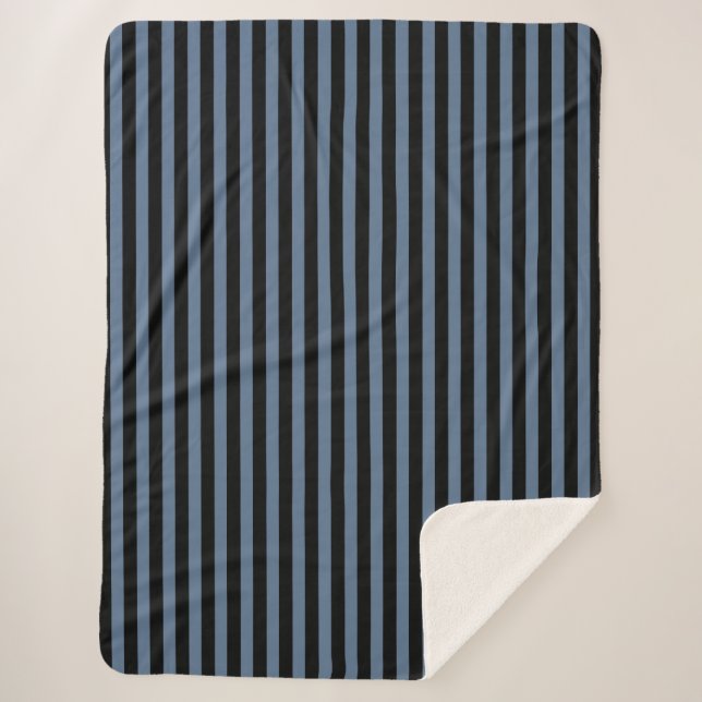 Manta Sherpa Rayas grises y negras azules (Anverso)