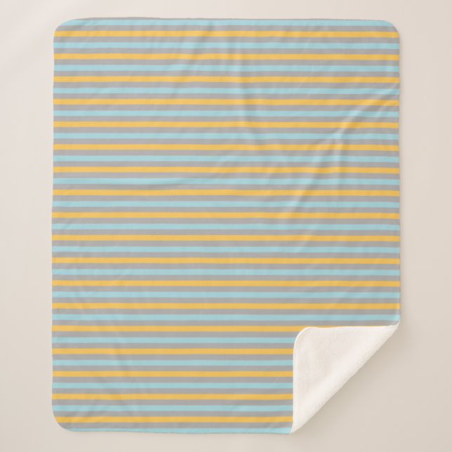 Manta Sherpa Rayas horizontales turquesa, gris y amarillo (Anverso)