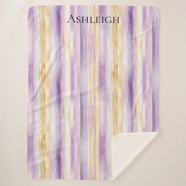 Manta Sherpa Rayas Iris Purple Cream (Anverso)