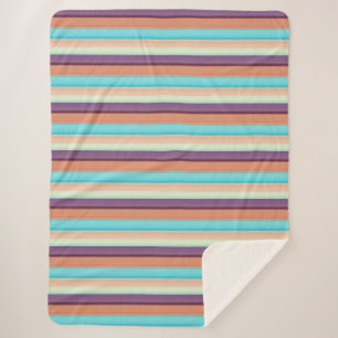 Manta Sherpa Rayas marrones azules cortas