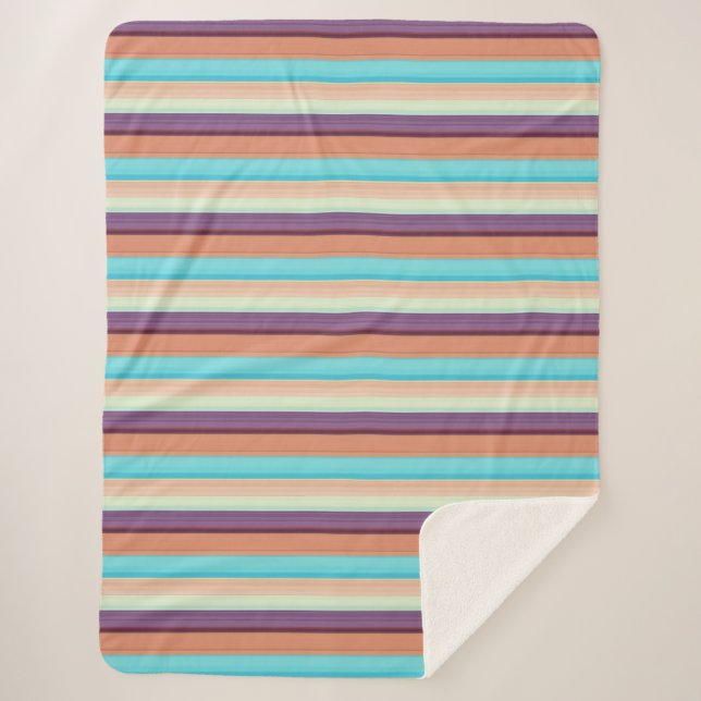 Manta Sherpa Rayas marrones azules cortas (Anverso)