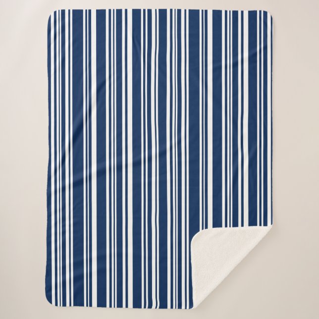 Manta Sherpa Rayas modernas índigo azul y blanco (Anverso)