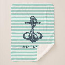 Manta Sherpa Rayas Náuticas, Anchor, Verde Mint