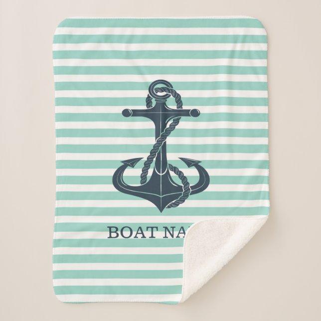 Manta Sherpa Rayas Náuticas, Anchor, Verde Mint (Anverso)