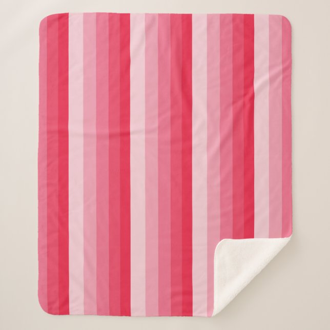 Manta Sherpa Rayas ómbre en tonos rojos a rosas (Anverso)