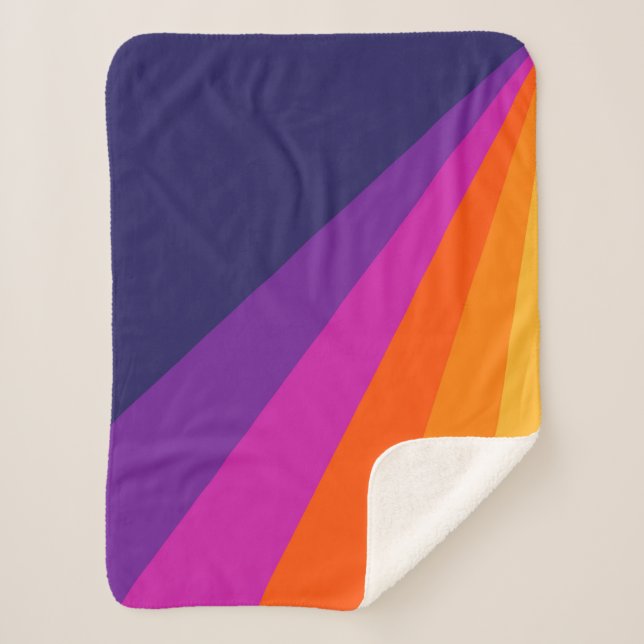 Manta Sherpa Rayas retro diagonales púrpura y naranja (Anverso)