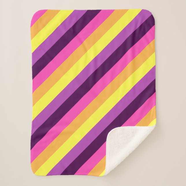 Manta Sherpa Rayas Retro Púrpura Rosa Seda Sherpa Pequeña (Anverso)