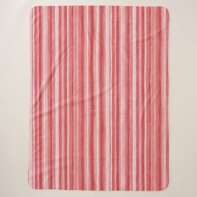 Manta Sherpa Rayas Rosa Rubor Blanco Rojo   (Anverso)