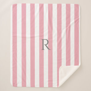 Manta Sherpa Rayas rosadas y blancas de monograma vintage
