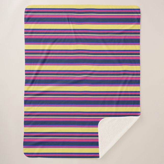 Manta Sherpa Rayas rosas, amarillas y azules (Anverso)