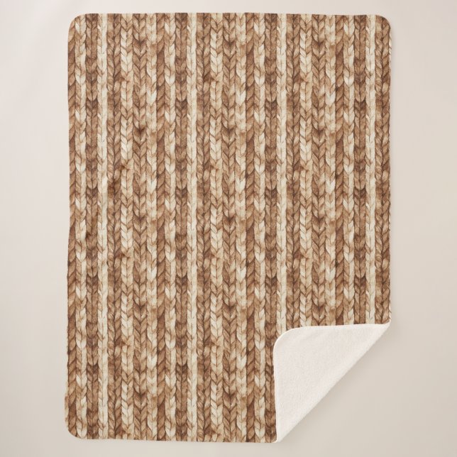 Manta Sherpa Rayas trenzadas de imitación de crema marrón moda (Anverso)