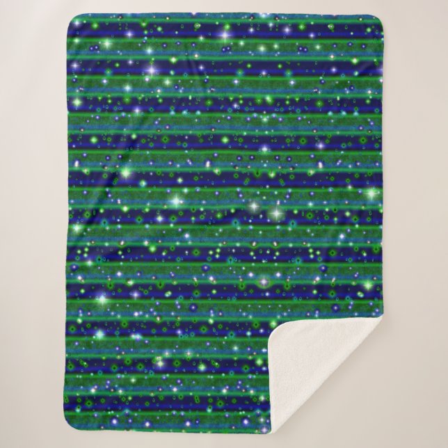 Manta Sherpa Rayas verdes azules con estrellas y gotas de lluvi (Anverso)