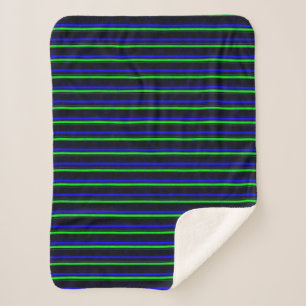 Manta Sherpa Rayas verdes de color azul negro