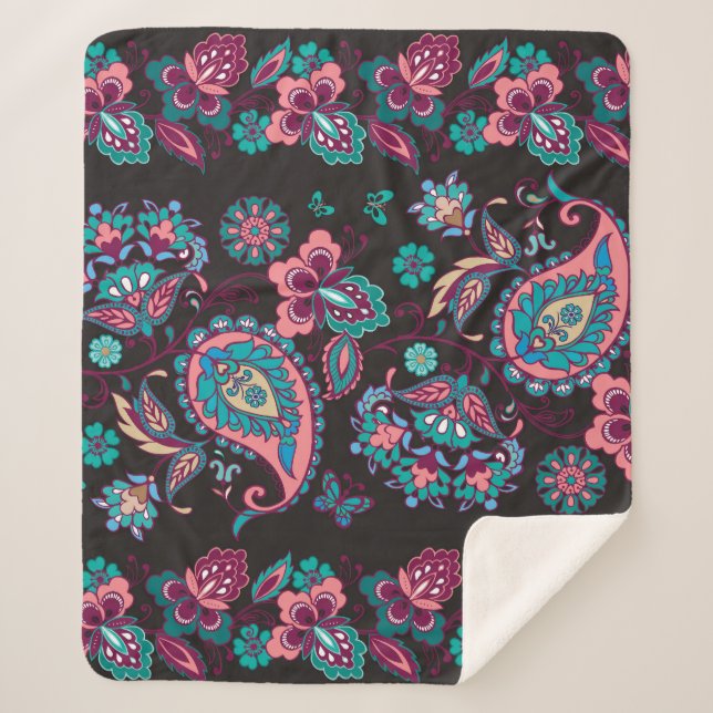 Manta Sherpa Rayo Paisley: negro decorativo sin foco (Anverso)