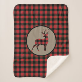 Manta Sherpa Red Black Buffalo Plaid Standing Buck Deer
