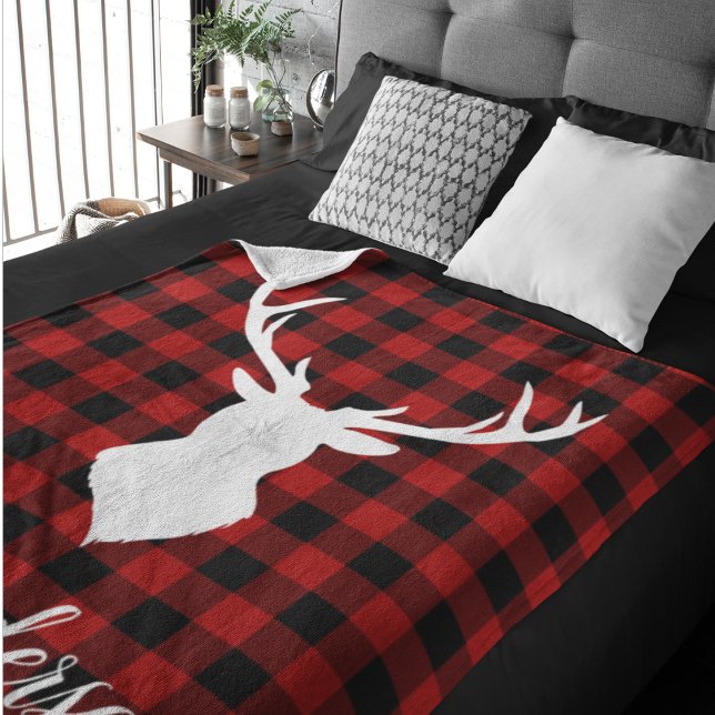 Manta Sherpa Red Buffalo Plaid & Deer | Entrega de nombre perso (Subido por el creador)