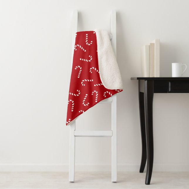 Manta Sherpa Red Candy Cane Sherpa Blanket (In situ)
