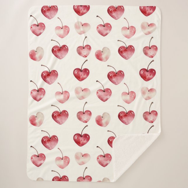Manta Sherpa Red Cherry Hearts Valentine's Day (Anverso)