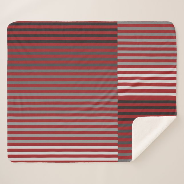 Manta Sherpa Red, Gray, Black, White Stripes (Anverso (horizontal))