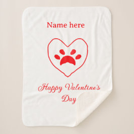 Manta Sherpa Red heart dog cat paw happy Valentine's day name 