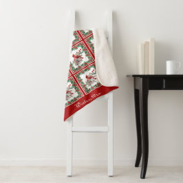 Manta Sherpa Red Mockingbird Poinsettia Borders Red Personaliza