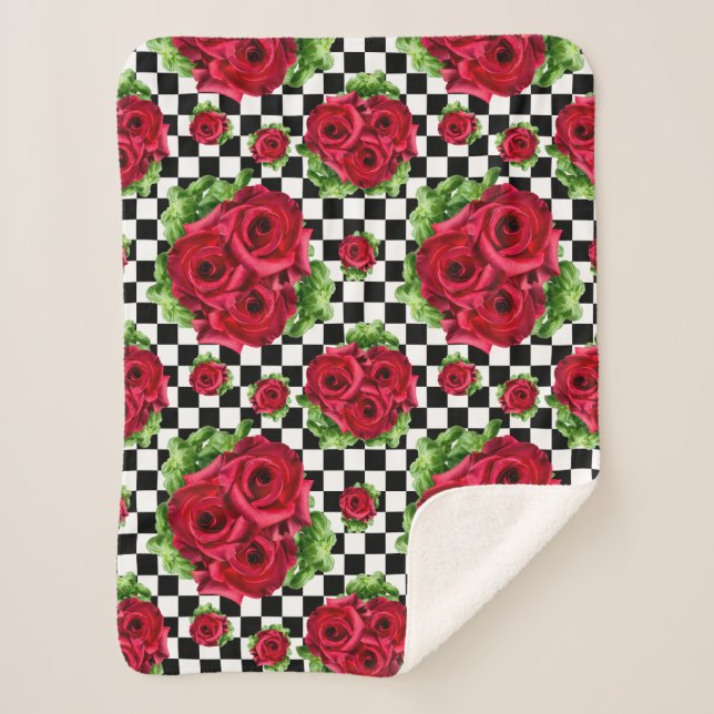 Manta Sherpa Red Rose Rockabilly Check (Anverso)