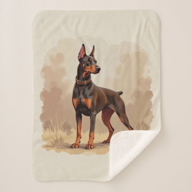 Manta Sherpa Red Rust Brown Doberman Pinscher Dog (Anverso)