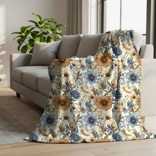 Manta Sherpa Regalo de boda boho opulento de flores de marfil a