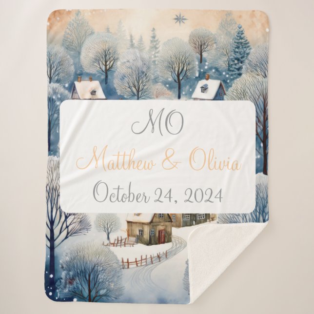 Manta Sherpa Regalo de Boda de escenas de Winter Village (Anverso)