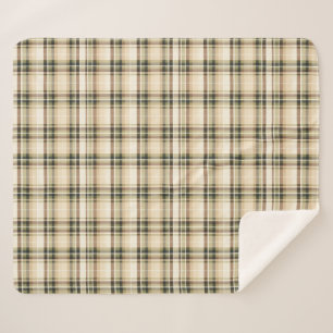 Manta Sherpa Regalo de Cuadros Escoceses Beige Marrón Verde par