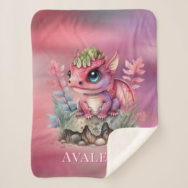 Manta Sherpa Regalo de Personalizado Baby Shower Chica Dragón R (Anverso)