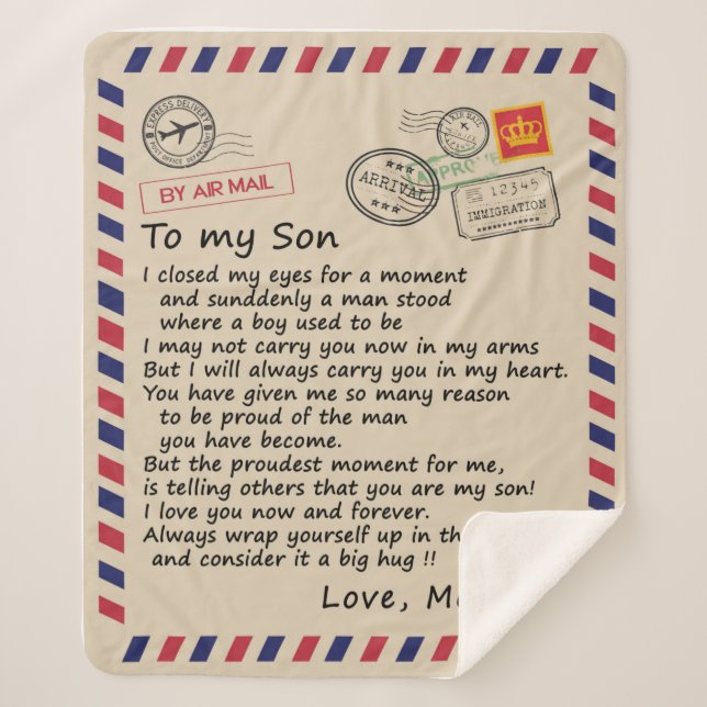 Manta Sherpa Regalo de Son | Carta A Mi Hijo Amor De Mamá (Anverso)