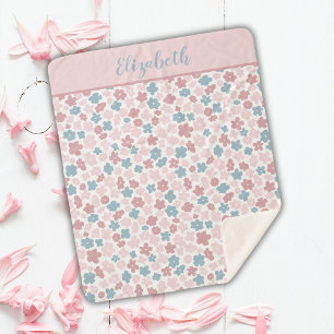 Manta Sherpa Regalo moderno boho floral rosa azul Monograma