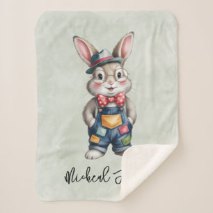 Manta Sherpa Regalo para Baby Shower de Niño Hipster Bunny