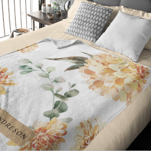 Manta Sherpa Regalo personalizado de flores modernas amarillo y