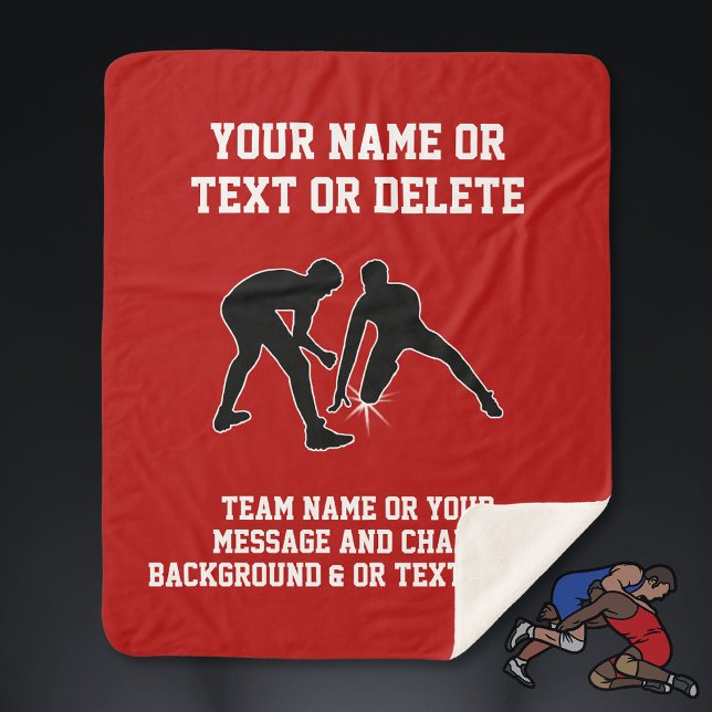 Manta Sherpa Regalos de lucha libre personalizados para adultos (Wrestling senior night ideas. Personalized Wrestling Blanket. Red, White, Wrestling Room Decor.)