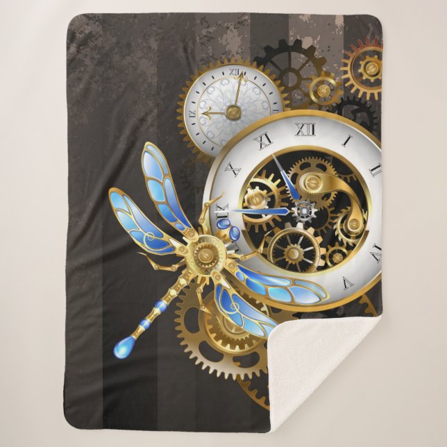 Manta Sherpa Reloj de vapor con libélula mecánica (Anverso)
