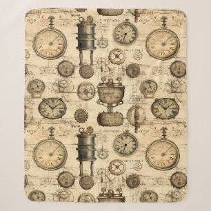 Manta Sherpa Reloj vintage de estilo steampunk en pergamino mar